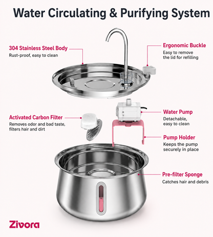 Zivora AquaPurr™ 4L Cat Fountain